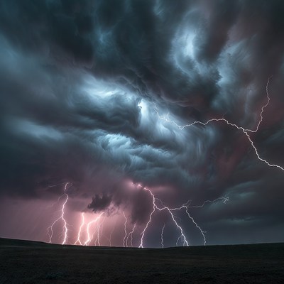 Dramatic Lightning Storm Over Field