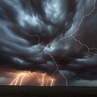 Dramatic Lightning Storm Over Prairie