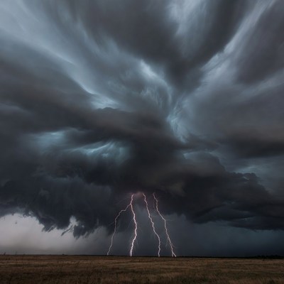 Lightning Storm Over Grass Field