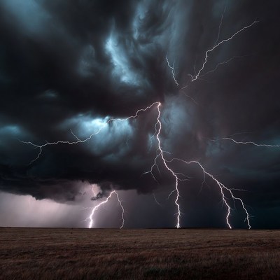 Lightning Storm Over Grass Field