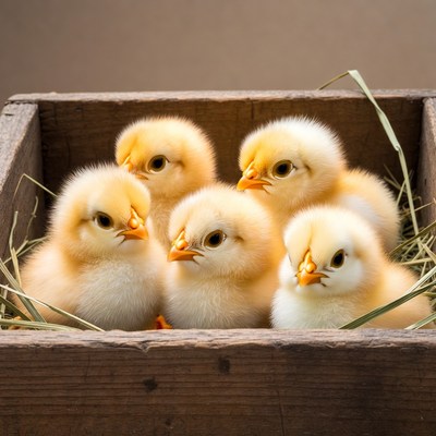 Baby Chicks in Wooden Crate