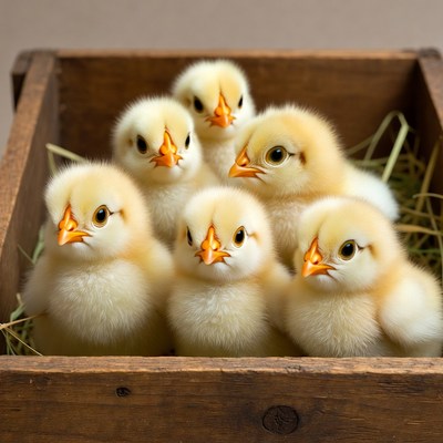 Baby Chicks in Wooden Crate