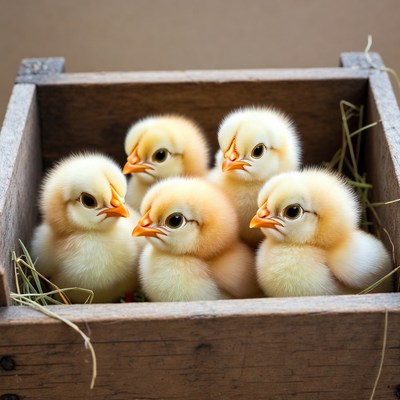 Baby Chickens in Wooden Box