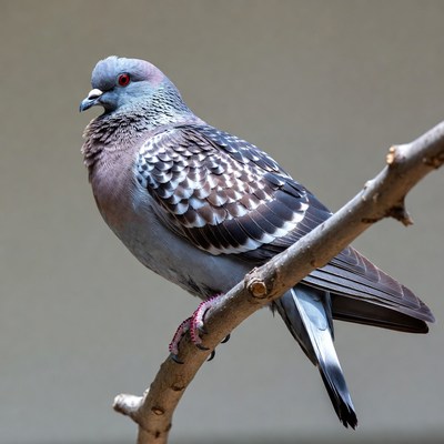 Gray pigeon perched on branch