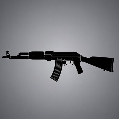 AK-47 Silhouette on Gray Background