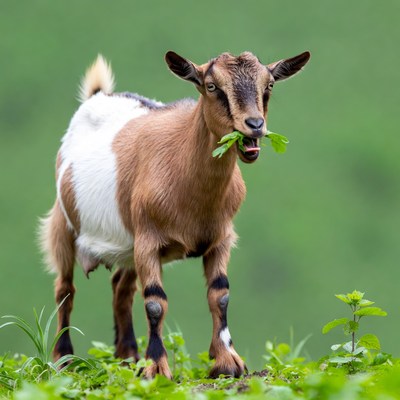 Goat eating leaves in grass