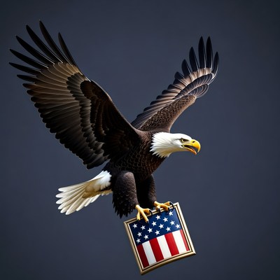 Bald eagle holding American flag