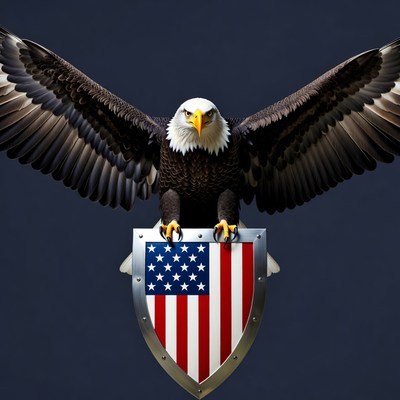Bald Eagle Holding American Flag Shield