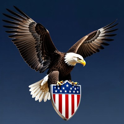Bald Eagle Holding American Flag Shield