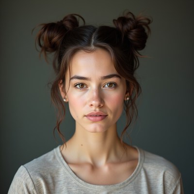 Woman with messy space buns
