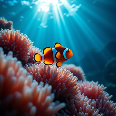 Clownfish among sea anemones