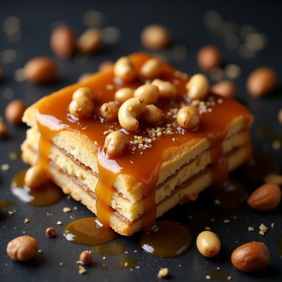 Caramel Cashew Cake Slice