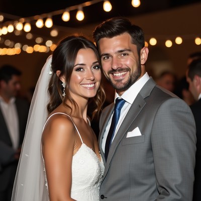 Bride and groom smiling at wedding