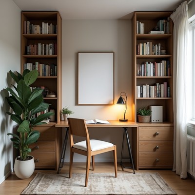 Cozy Wooden Desk with Bookshelves