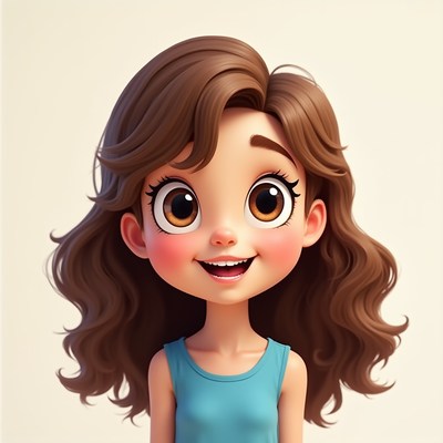 Smiling cartoon girl with brown hair