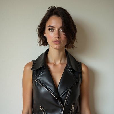 Woman in black leather vest