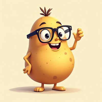 Cartoon potato character waving glasses