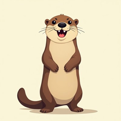Cartoon Otter Smiling on White Background