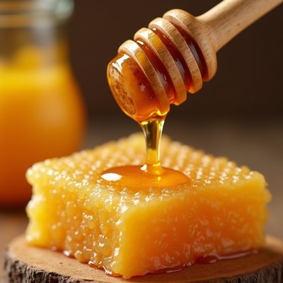 Honey Dripping from Dipper onto Comb