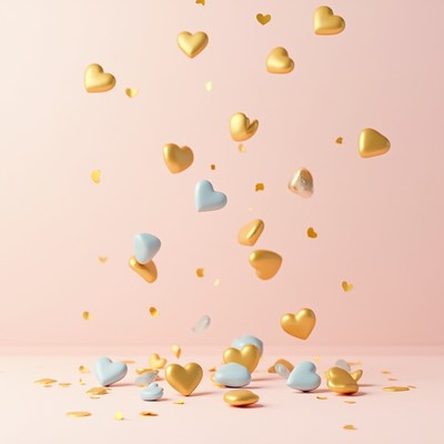 Falling Gold and Blue Hearts