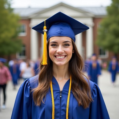 Smiling woman in graduation gown