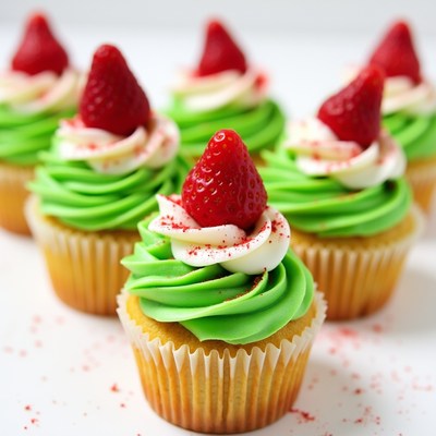 Strawberry topped green cupcakes