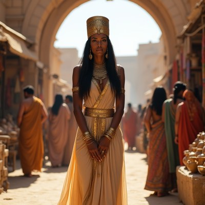 African woman in golden Egyptian headdress