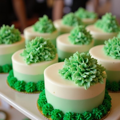 Green Frosted Cupcakes on White Stand