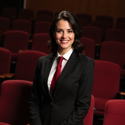 Woman in suit standing in theater