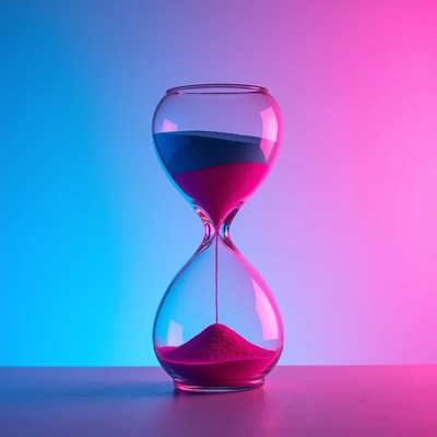 Pink and Blue Hourglass on Table