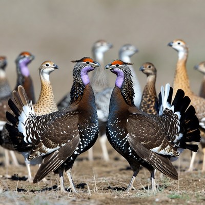 Pair of Crested Francolins with Group