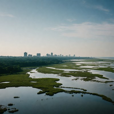 Chicago Skyline over Marshland