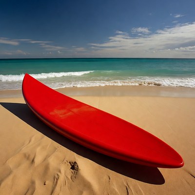Red Surfboard on Beach