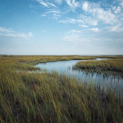 Marshland with winding creek