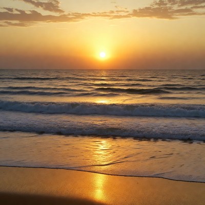 Sunset over ocean waves