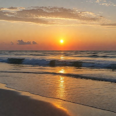 Sunset over ocean waves
