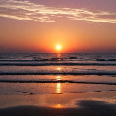 Sunset over ocean waves