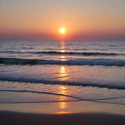Sunset over ocean waves