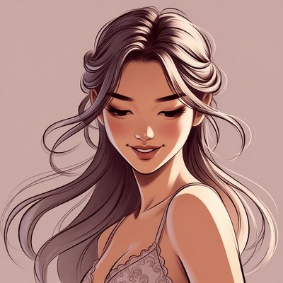 Beautiful Asian woman in lace bra