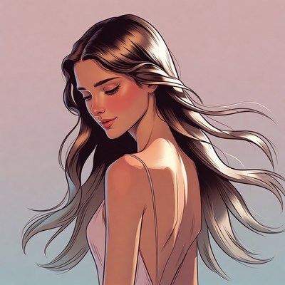 Beautiful woman with flowing brown hair