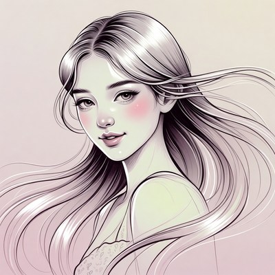 Beautiful Asian woman with flowing hair