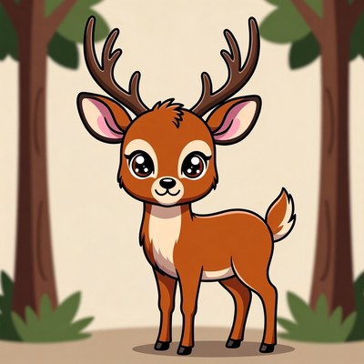 Cute cartoon deer in forest