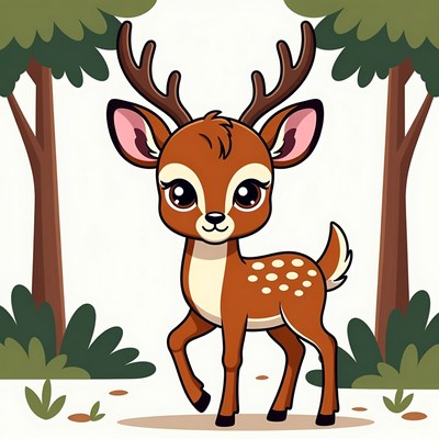 Cute cartoon deer in forest