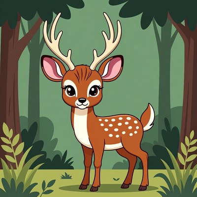Cartoon Deer in Forest