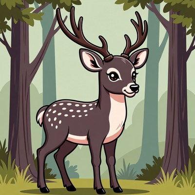 Cartoon Deer in Forest