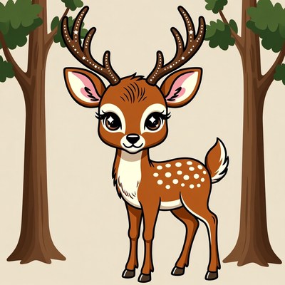 Cute cartoon deer with antlers