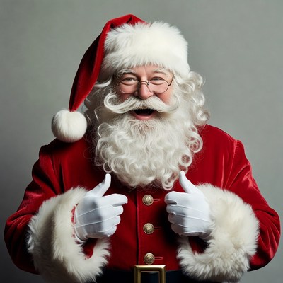 Smiling Santa Claus with white gloves