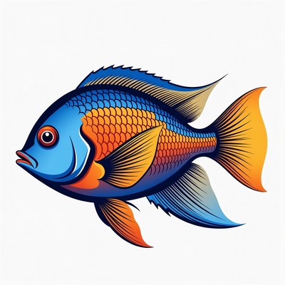 Colorful Blue Cichlid Fish Illustration