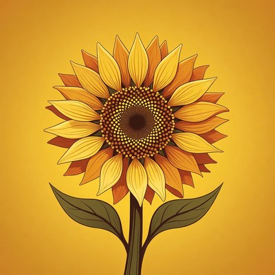 Illustrated Sunflower on Yellow Background