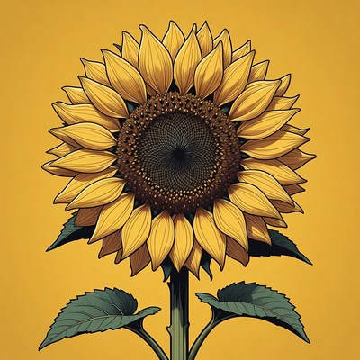 Vibrant Sunflower Illustration on Yellow Background